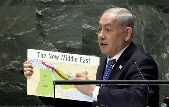 Netanyahu holds up map that does not include Palestine