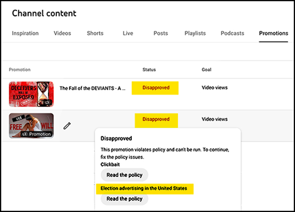Vine's YouTube promotions Censored
